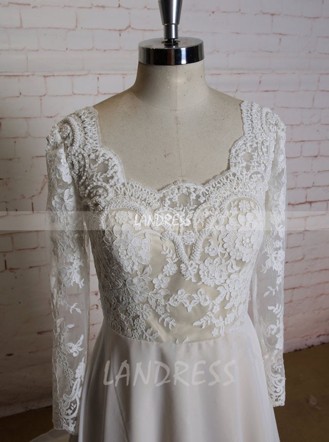 Lace and Chiffon Wedding Dresses with Long Sleeves,11618