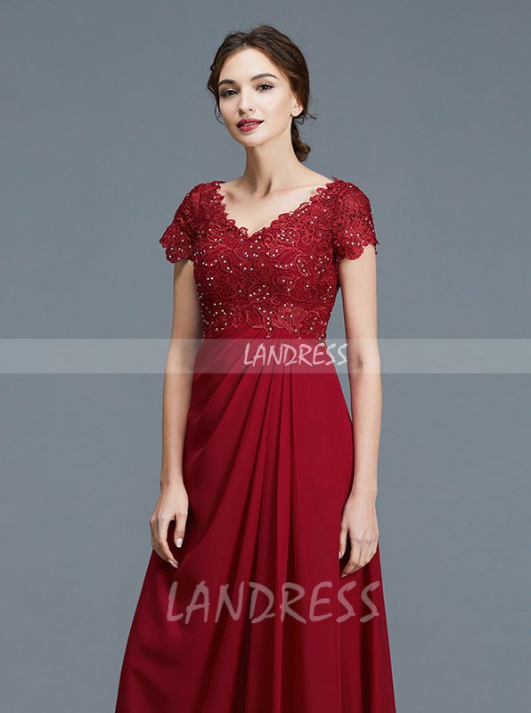 Lace Chiffon Mother of the Bride Dress with Sleeves,Simple Mother Dress,11762