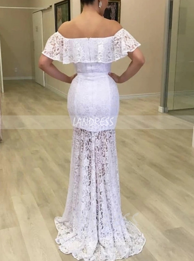 Fitted Lace Long Bridal Dress with See Through Skirt,12287