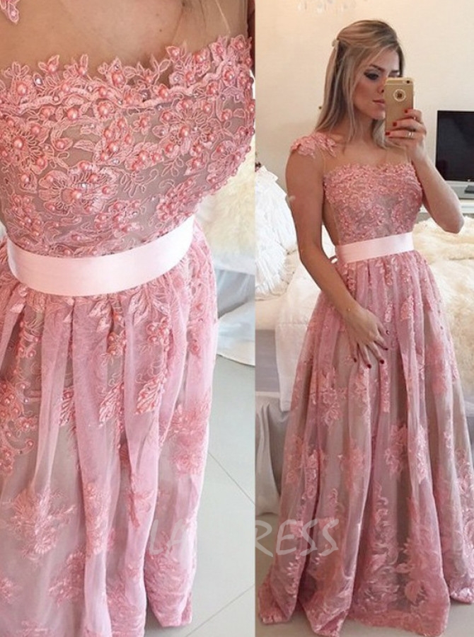 Lace Prom Dresses,Formal Prom Dress,Prom Dress with Sash,11229