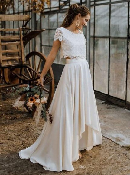 High Low Wedding Dress,Two Piece Bridal Dress,Casual Bridal Dress,11146