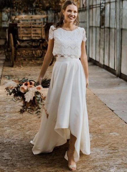 High Low Wedding Dress,Two Piece Bridal Dress,Casual Bridal Dress,11146