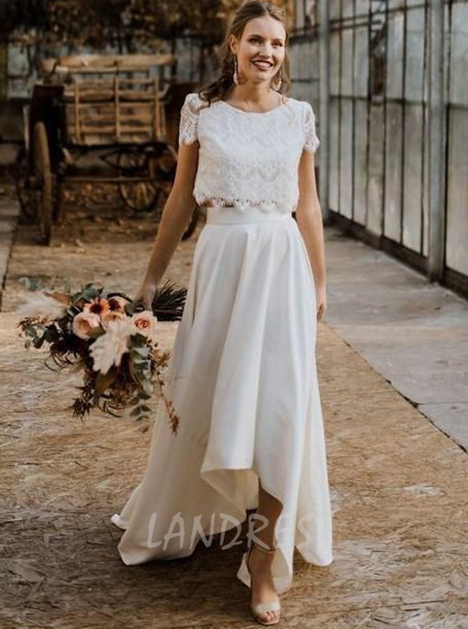 A-line Elegant Bridal Dress, Off the Shoulder Satin Wedding Dress with ...