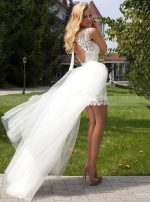 Lace Short Wedding Dress with Detachable Tulle Skirt,Full Length Beach Wedding Dress,11310