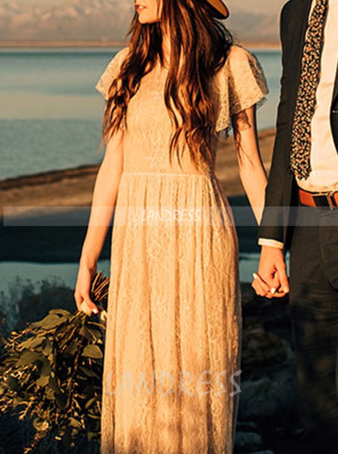 Lace Wedding Dress,Beach Wedding Dress with Sleeves,12172