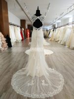 Lace Wedding Dresses with Cap Sleeves,Fit and Flare Wedding Dress,11573