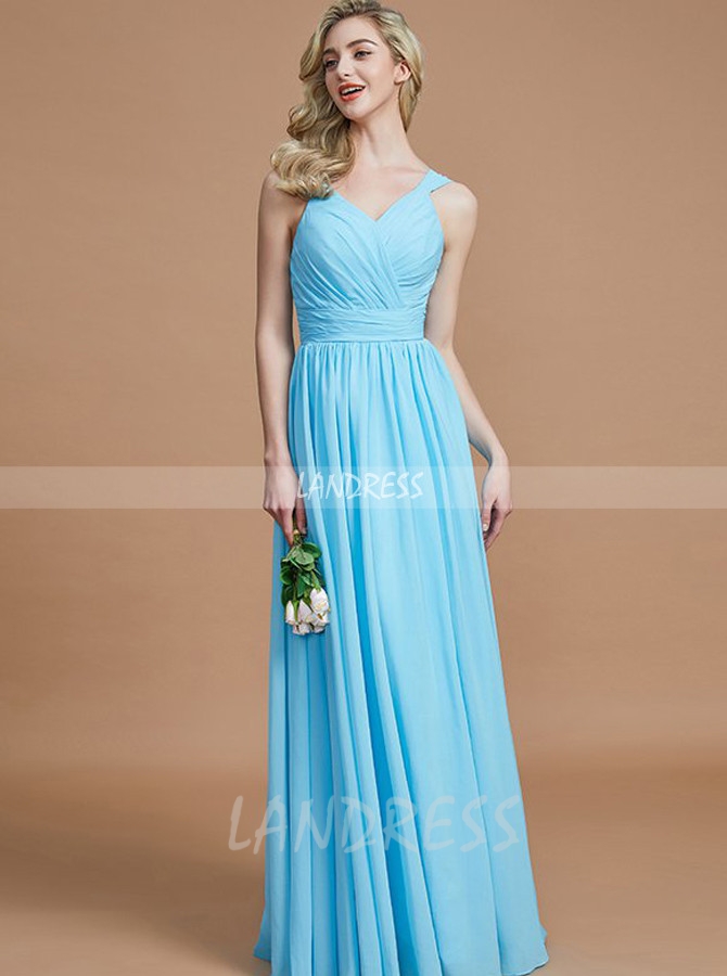 LightBlue Bridesmaid Dresses with Sash,Long Bridesmaid Dress Spring,11330