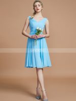 Light Blue Short Bridesmaid Dresses,Chiffon Knee Length Bridesmaid Dress,11340