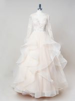 Light Champagne Wedding Dresses with Sleeves,Ruffled Bridal Gown,11659
