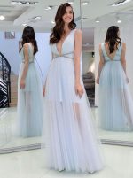 Light SkyBlue Prom Dresses,Tulle Floor Length Evening Dress,11872