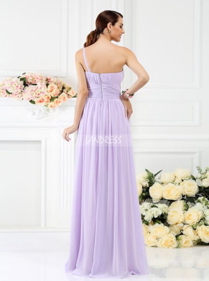 Lilac Bridesmaid Dresses with Flowers,One Shoulder Bridesmaid Dress,11386