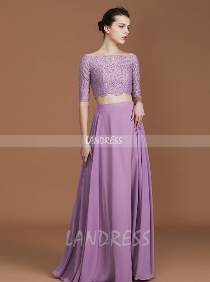 Lilac Two Piece Bridesmaid Dresses,Full Length Bridesmaid Dress,11339