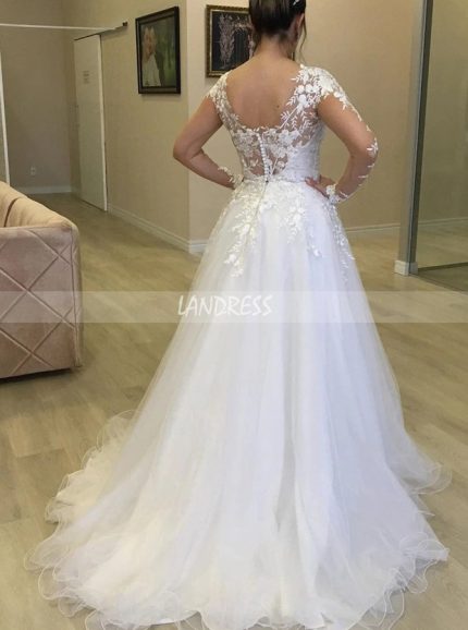 Long Sleeves A-line Plus Size Wedding Dress,12285