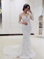 Long Sleeves Lace Bridal Dress with OverSkirt,12224