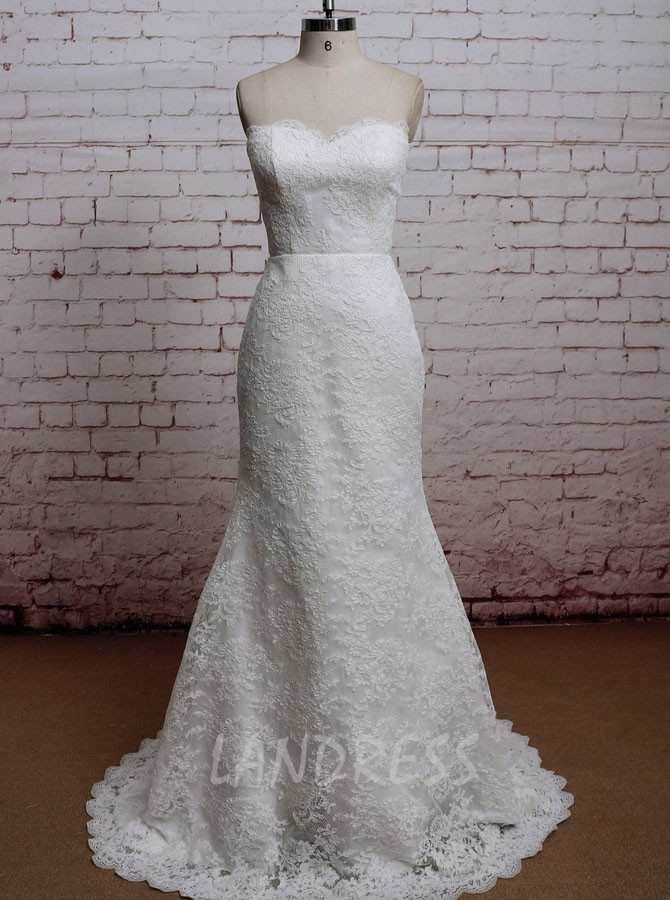 Mermaid Lace Overlay Wedding Dresses,Sweetheart Wedding Dress,11620