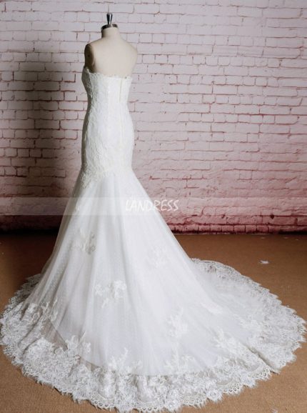 Mermaid Lace Wedding Dresses,Strapless Vintage Wedding Dress,11613