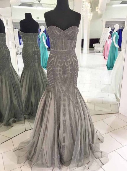 Mermaid Prom Dress,Grey Prom Dresses,Sparkly Formal Dress,11177