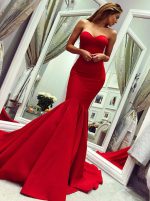 Mermaid Red Prom Dresses,Sweetheart Prom Dress,Satin Evening Dress,11181