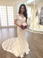 Mermaid Short Sleeves Wedding Dresses,Lace Fitted Wedding Dress,11287
