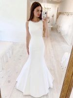 Mermaid Wedding Dress Cutout Back,Simple Bridal Dress,12200