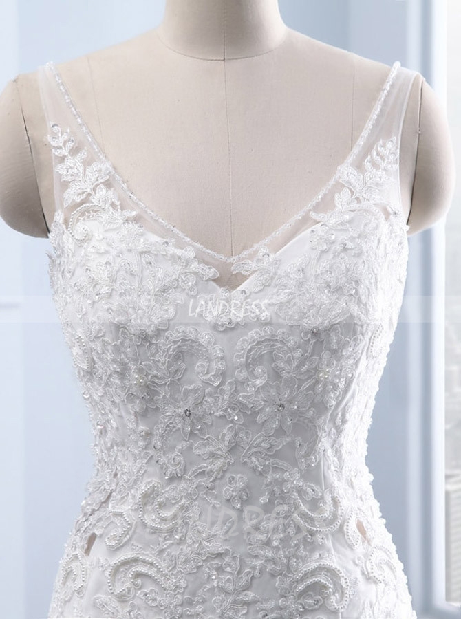Mermaid Wedding Dress,Modest Wedding Dress with Open Back,11686