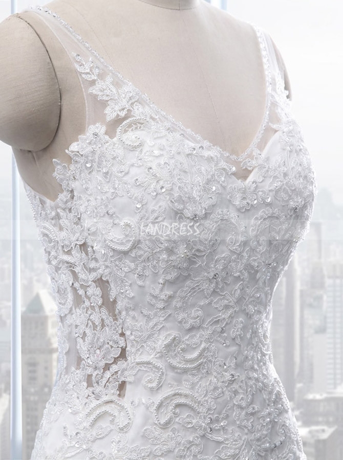 Mermaid Wedding Dress,Modest Wedding Dress with Open Back,11686