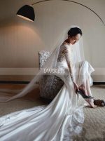 Mermaid Wedding Dress with Long Sleeves,Stunning Bridal Dress,12195