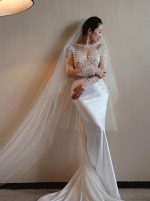 Mermaid Wedding Dress with Long Sleeves,Stunning Bridal Dress,12195