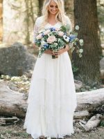 Modest A-line Wedding Dress with Short Sleeves,Lace Bridal Dress V-neck,12311