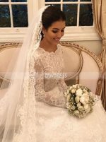 Modest Lace Wedding Dress,Vintage Long Sleeves Bridal Dress,12265