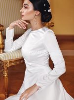 Modest Soft Satin Wedding Dress with Long Sleeves,12276