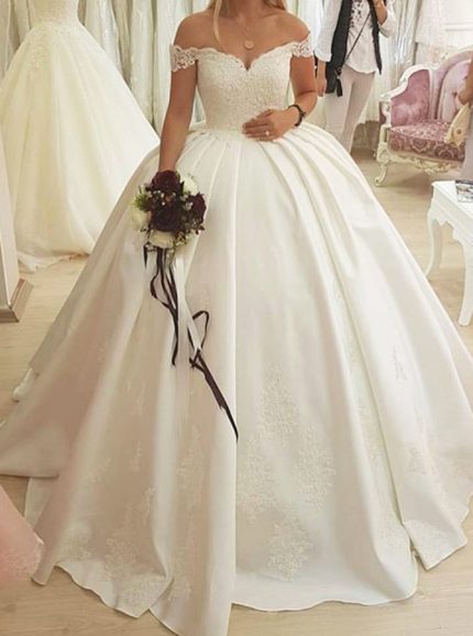 Off the Shoulder Ball Gown Wedding Dress,Satin Bridal Gown,Elegant Bridal Gown,11137