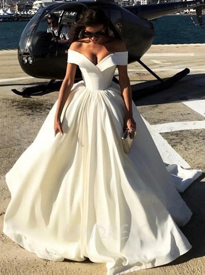 Off the shoulder Ball Gown Wedding Dress,Satin Bridal Gown,Modern Wedding Gown,11139