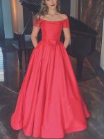 Off the Shoulder Prom Dress for Teens,A-line Satin Prom Dress,Red Prom Dress,11247