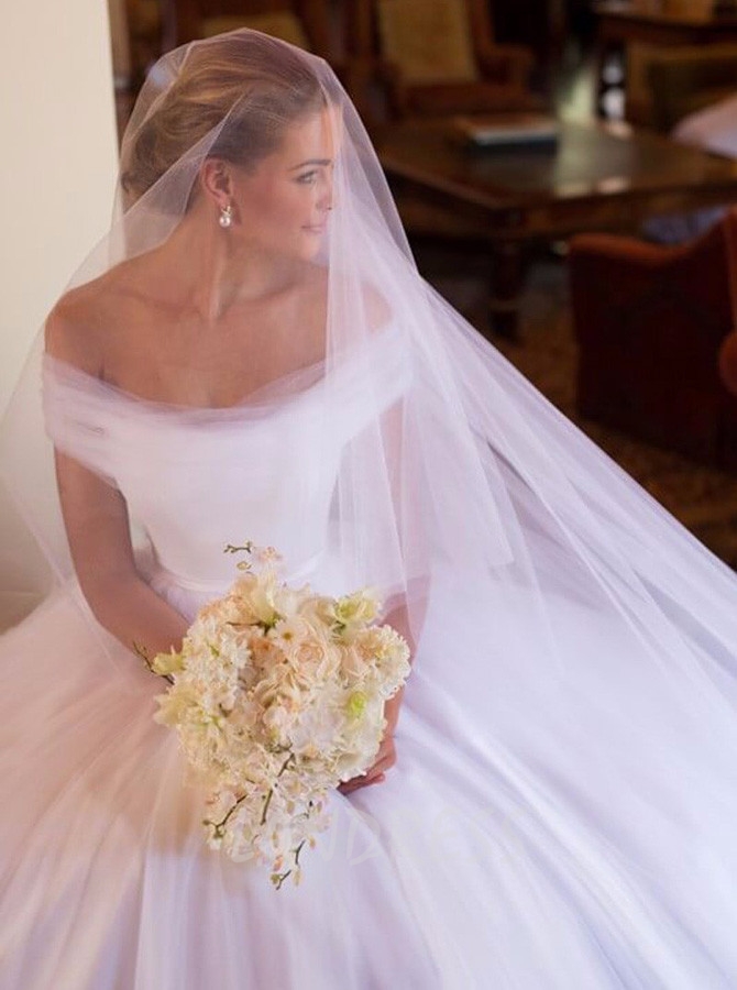 Off the Shoulder Wedding Dresses,Modest Bridal Dress,Tulle Wedding Dress,11302
