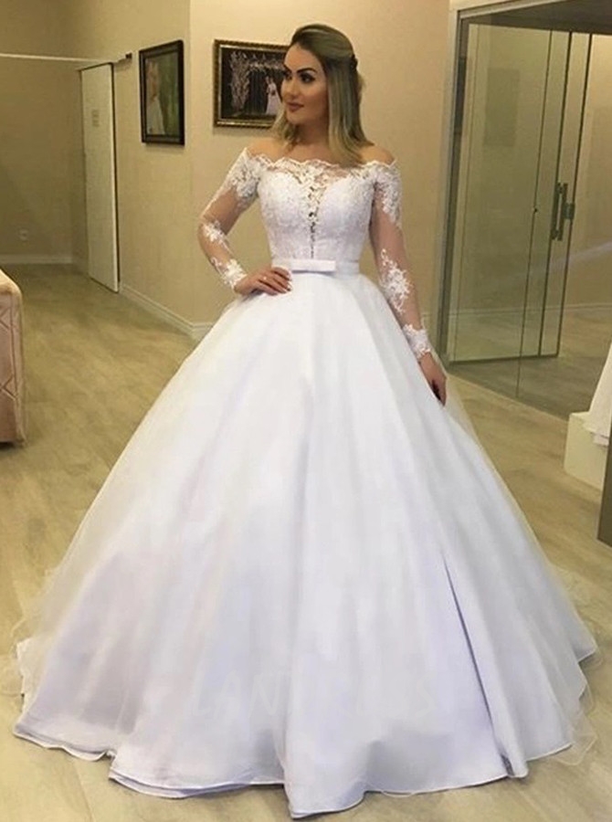 Off the Shoulder Wedding Dress with Detachable Overskirt,12284