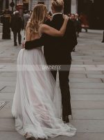 Open Back Boho Wedding Dress,Tulle Wedding Dress with V-neck,12170