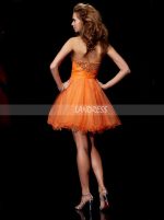 Orange Tulle Sweet 16 Dresses,Sweetheart Beaded Short Prom Dress,11456