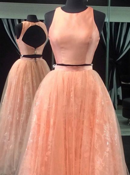 Peach Prom Dresses,Two Piece Prom Dress,Simple Prom Dresses,11179