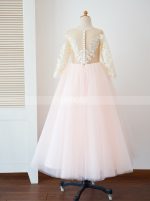 Pink Ball Gown Flower Girl Dresses,Girl Pageant Dresses with Sleeves,11844