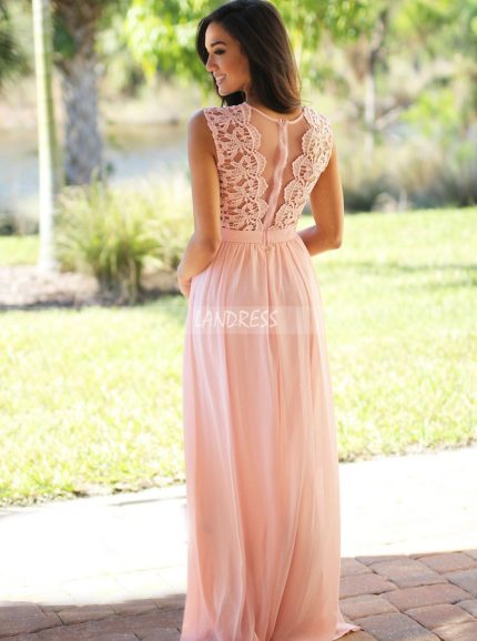 Pink Bridesmaid Dresses,Chiffon Simple Prom Dress,11891