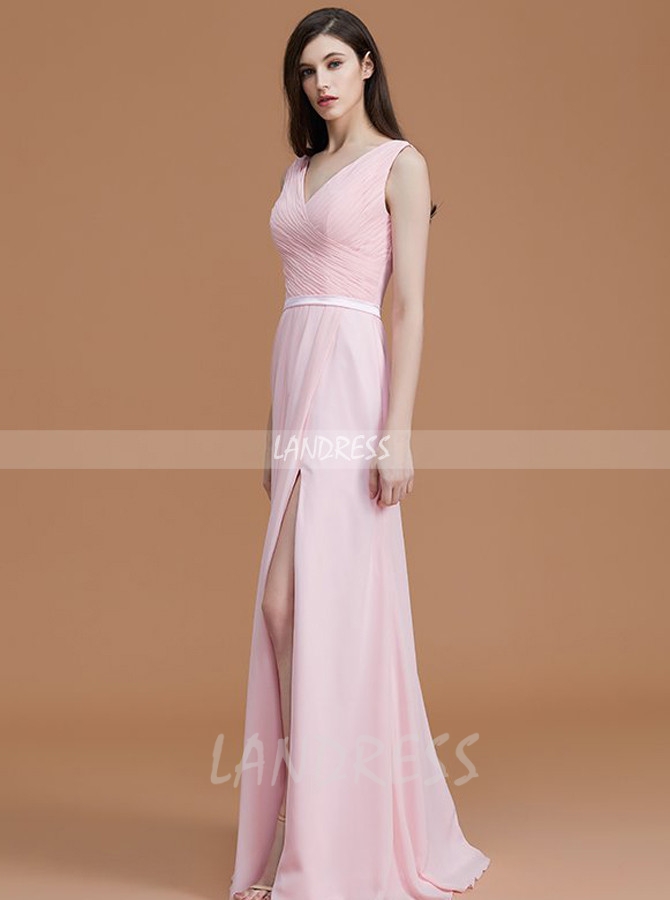 Pink Bridesmaid Dresses with Slit,Long Bridesmaid Dress,11334