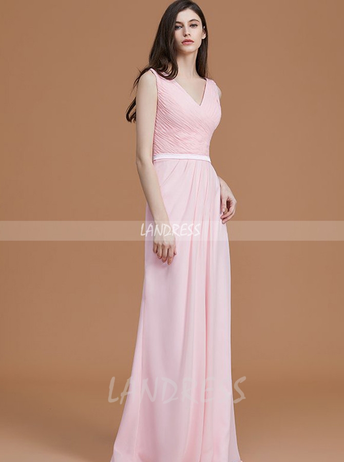 Pink Bridesmaid Dresses with Slit,Long Bridesmaid Dress,11334