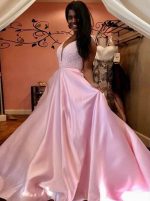 Pink Prom Dresses for Teens,Satin Long Evening Dress,11946