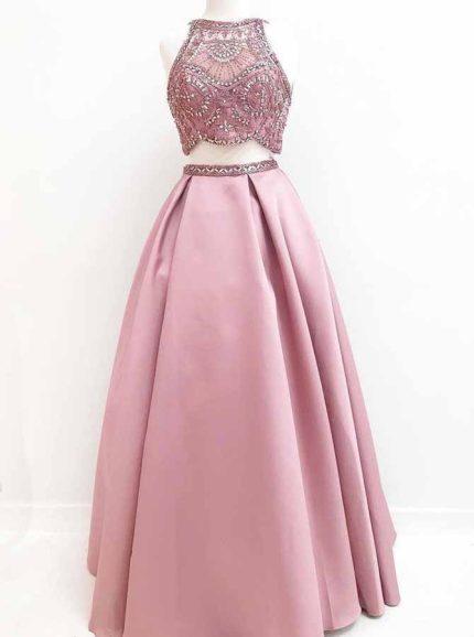 Pink Prom Dresses for Teens,Two Piece Prom Dresses,Full Length Prom Dress,11198