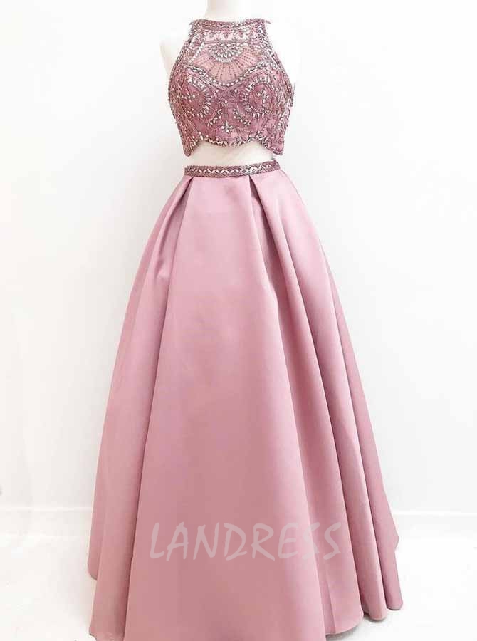 Pink Prom Dresses for Teens,Two Piece Prom Dresses,Full Length Prom Dress,11198