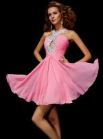 Pink Short Homecoming Dresses,Chiffon Cocktail Dress with Keyhole,11459