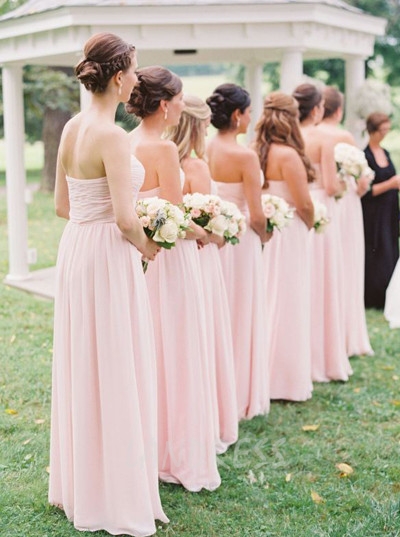 Pink Strapless Bridesmaid Dresses,Modest Chiffon Bridesmaid Dress,11955