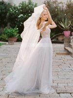 Princess Bridal Dress with Flutter Sleeves,Illusion Bodice with Open Back Wedding Dress,12174