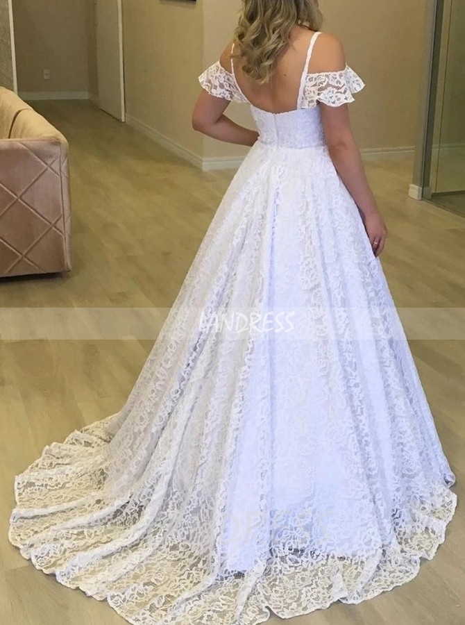 A-line Lace Bridal Dress with Off the Shoulder Sleeves,12286